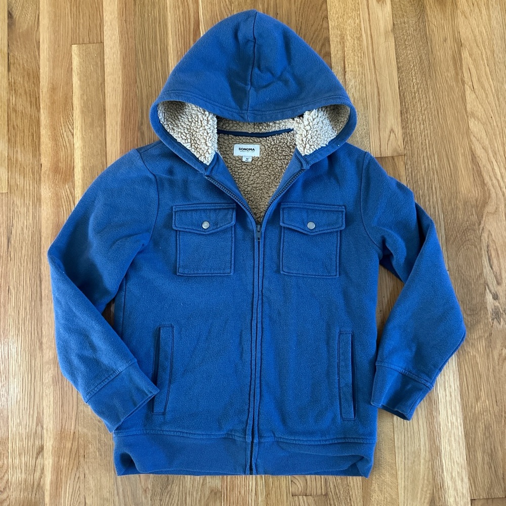 Blue Sherpa Lined Zip Up Hoodie Sweatshirt
